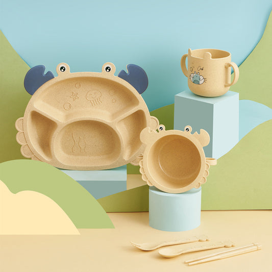 Ensemble de couverts pour enfants - 6 pièces avec motif de crabe créatif, assiette pour bébé pour les repas à la maison